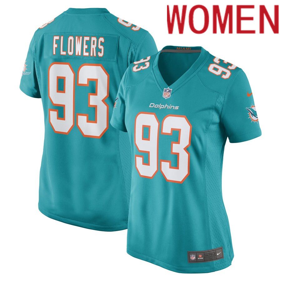 Women Miami Dolphins 93 Trey Flowers Nike Aqua Game Player NFL Jersey